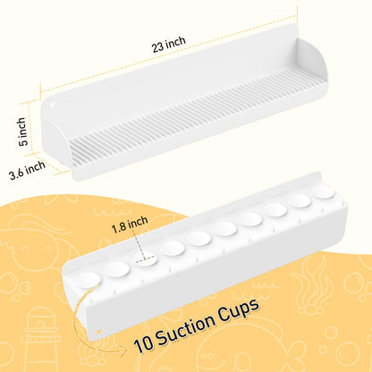 AGPTEK 24 Inch Bathtub Splash Guard with 10 Suction Cups, Silicone Tub Water Splash Guard for Bathtub, Bath Toy Tray Holder Play Shelf for Kids, Universal for Bathroom, Kitchen Sink (White)