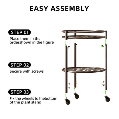 Rioneta Rolling Plant Stand with Wheels – 2 Tier Heavy Duty Flower Pot Holder for Indoor & Outdoor, Easy Move Cart for Balcony, Patio, Garden, 165 lbs Capacity 2 Pack Coffee