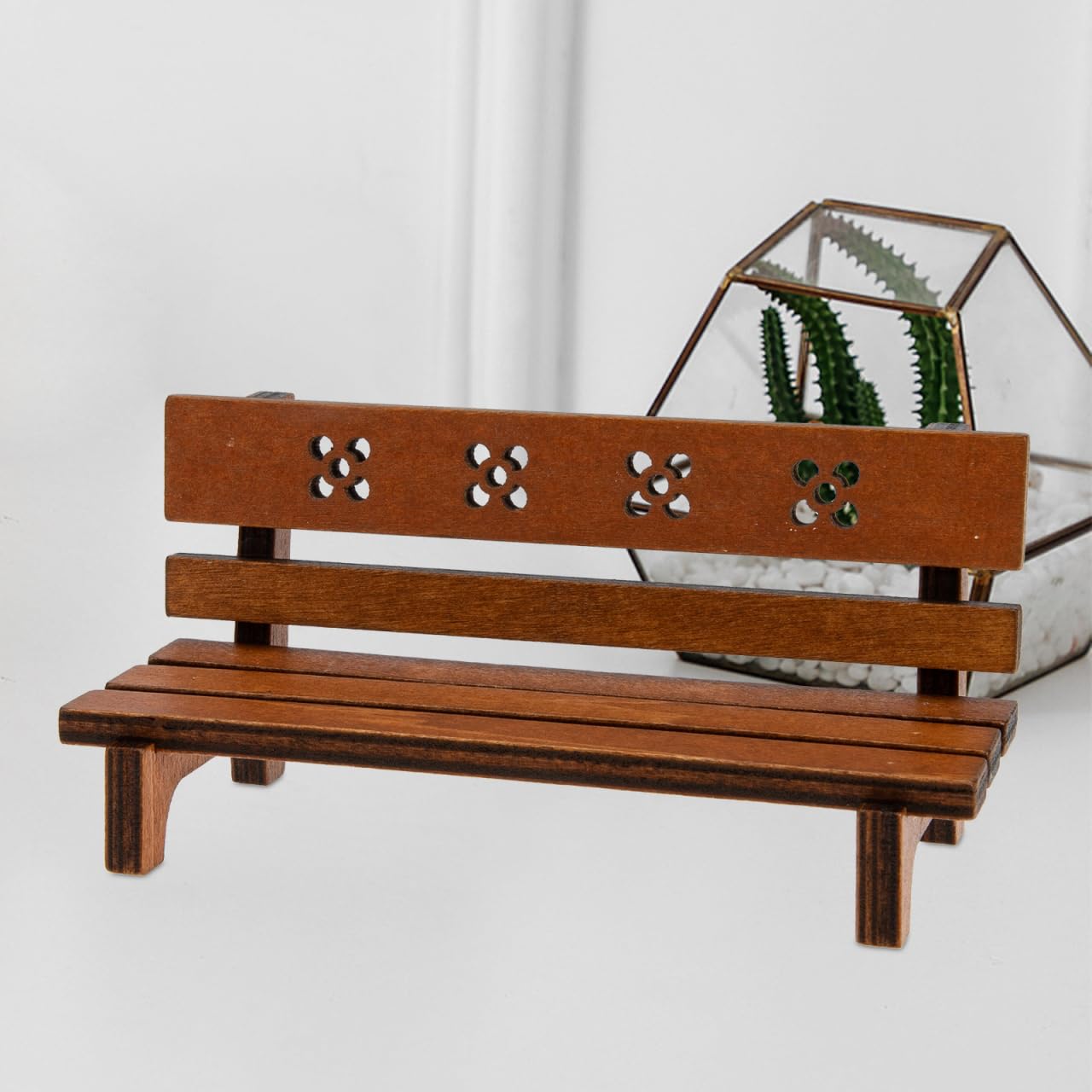 Hemoton Miniature Garden Bench 4.72 Inch Rustic Wooden Dollhouse Outdoor Furniture Micro Landscape Decor for Mini House Accessories