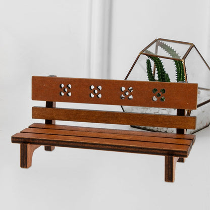 Hemoton Miniature Garden Bench 4.72 Inch Rustic Wooden Dollhouse Outdoor Furniture Micro Landscape Decor for Mini House Accessories