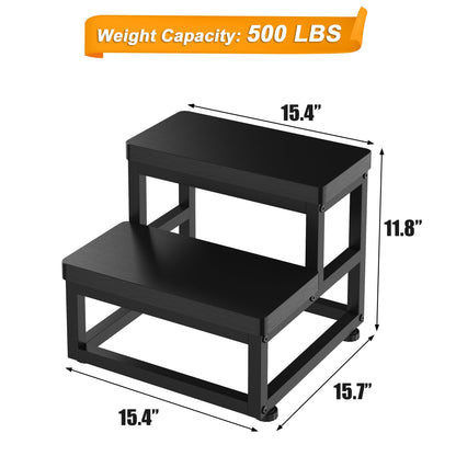 Step Stools for Adults Kids, Heavy Duty Stepping Stools Wooden Bed Step Stools for High Beds, Non-Slip 2 Bedside Foot Stool with 500 Lbs Capacity for Bedroom Kitchen Bathroom Outside, Easy Assembly