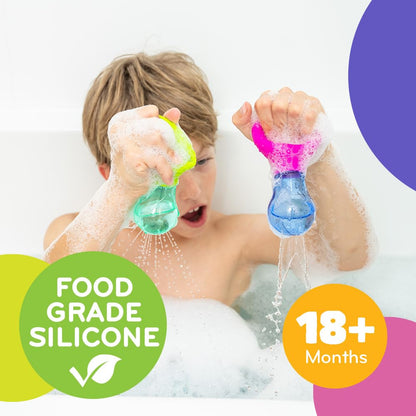 Mobi Skwooshlz Water Squeeze Bulbs - Silicone Baby Bath Toys, Baby Bathtub Toys for Toddlers, Latex and BPA Free, Food Grade Silicon, Easy to Clean - Toddler Ages 1-3 (Pack of 2)