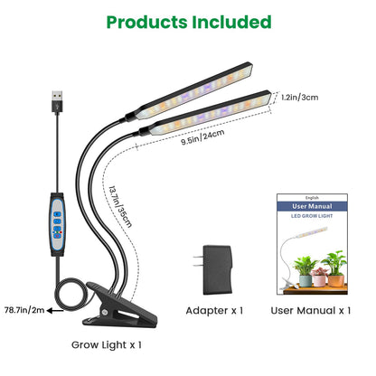 Aumtrly Grow Lights for Indoor Plants, 2 Head 114 LED Full Spectrum Clip on Plant Lights for Indoor Growing with 6/12/16H Timer, 5 Dimming, 3 Light Mode, Black Gooseneck Grow Lamp