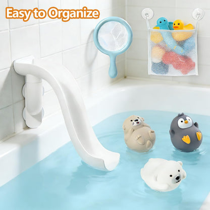 Animals Slide Bath Toy Play Set with Fishing Net Baby Bath Toys for Boys and Girls 6+ Months - Suction Cup Toy Attaches to Shower Wall