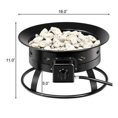 Giantex Portable Propane Fire Pit, 19" Outdoor Firepit, 58,000BTU Fire Bowl w/Cover & Carry Kit,Lava Rock Stone & Tank Stabilizer Ring, Gas Fire Pit for Outside Camping,Patio, Backyard, Black