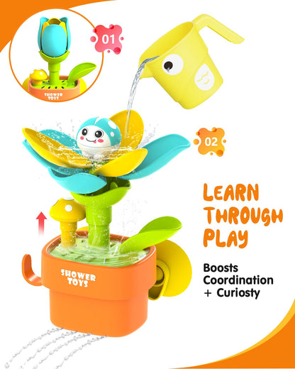 Bath Toys for Kids Ages 1-3: Flower Set with Watering Cup, Toddler Interactive Bath Toys with Strong Suction Cup, Attach to Any Tub or Shower Fun for Bath Time - Great for Boys, Girls Shower Gifts