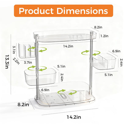 YOSHIONAL Rotating Makeup Vanity Organizer, Bathroom Countertop Cosmetic Skin Care Storage,Cosmetic Display Case with Brush Holder,for Skincare Perfume Cosmetics,Detachable Hanging Trays & Hooks