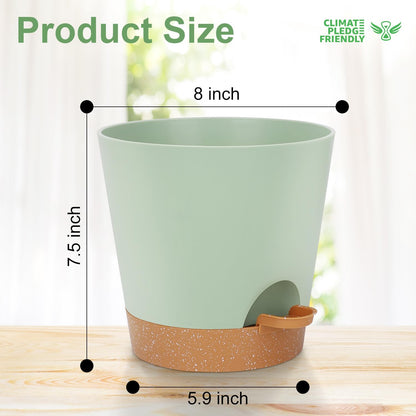 YNNICO 8-Inch Plant Pots, Self-Watering Planters with Drainage Holes & Saucers for Indoor and Outdoor Plants (2-Pack, Green)