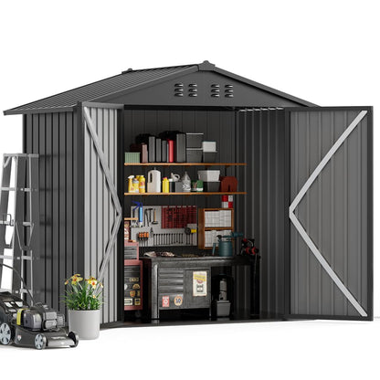 COMHOMA Shed Outdoor Storage Shed Metal,Lockable Doors Tool Sheds with Sloping Roof,Steel Garden Shed with Air Vent for Backyard,Patio,Lawn,Poolside(Grey,6'x4')