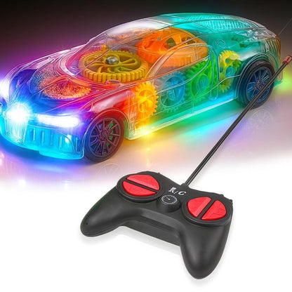 Playbees Light-Up Transparent Car with Remote Control, Toys for Autistic Kids Ages 3-5 Sensory Activity for Kids with Autism Special Needs Toys, Bump and Go Toys for Toddlers Music and LED Effects