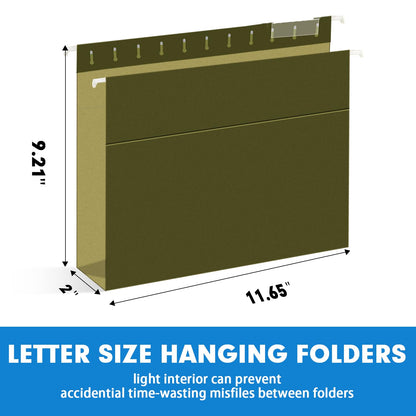 Hanging File Folders, RAZCC 30 Pack Letter Size Reinforced Hanging Folders with Heavy Duty 2 Inch Expansion for Bulky Files, Filing Cabinet, Adjustable Tabs, Green