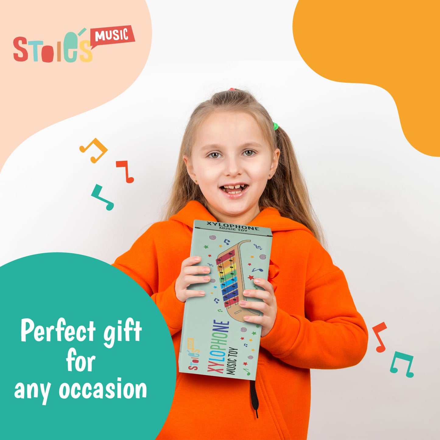 Stoie's Wooden Xylophone for Kids and Toddlers, Curved Design, 8 Notes of Rainbow Color, Tuned C-Key Xylophone with Mallets, Music Songbook, Kids Musical Instrument Educational Montessori Toys