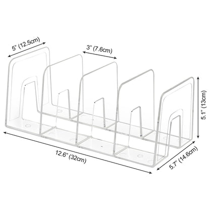 Lunmore Clear Desktop Book Organizer, Creative Book Stand, Divider Bookshelf for Home School and Office, Non-Acrylic Stand Bookshelves (4 Sections), Transparent, Pack of 2