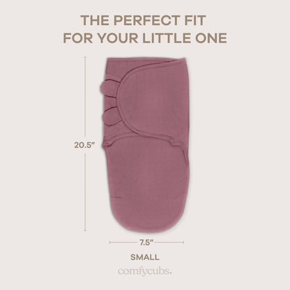 Comfy Cubs Easy Swaddle Blanket, 3 Pack - 100% Cotton Newborn Wrap, Small for 0-3 Months Infants, Breathable and Durable Sleep Sack for Babies - Blush, Mauve & Mulberry
