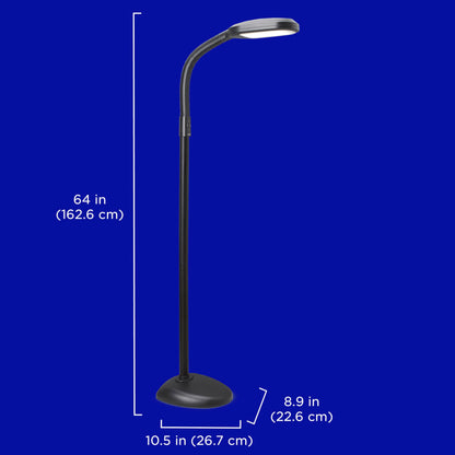 Verilux SmartLight Full Spectrum LED Modern Floor Lamp with Adjustable Brightness, Flexible Gooseneck and Easy Controls - Reduces Eye Strain and Fatigue - Ideal for Reading, Artists, Craft (Black)