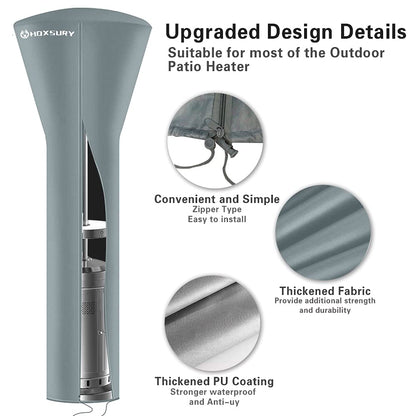 HOXSURY Patio Heater Cover Outdoor Waterproof 87 IN 420D Heavy Duty Standup Round Oxford Covers for Outdoor Heaters Weatherproof Propane Heater Covers for Outdoor Garden Treasure Grey