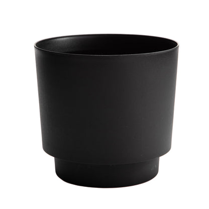 Bloem Hopson Decorative Resin Cachepot with Metal Stand, 10" Indoor and Outdoor Planter with Gold Metal Stand, Black
