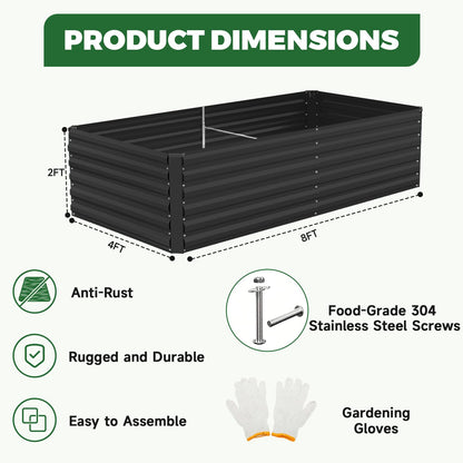 NAVINE 8x4x2 ft Outdoor Raised Garden Bed, Large Metal Planter Raised Beds, Planters for Outdoor Plants for Vegetables, Flowers, Herbs, Fruits, and Succulents.(4 Pcs)