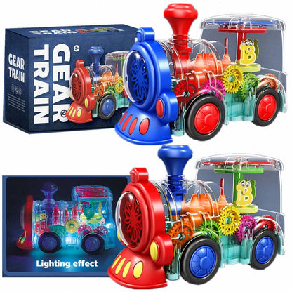 Tooty Toy Transparent Sensory Train Toy -Interactive Light up Toys for Kids- Musical Train Toys with LED Light for Toddlers- Colorful Moving Gears- Tummy Time Crawling Baby Toy