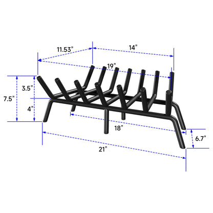 KIKIBRO Fireplace Grate 21 Inch, Firewood Log Holder Rack, Heavy Duty Fire Wood Stove Grates for Indoor Outdoor Camping Chimney Hearth Burning Fireplace Accessories Tools
