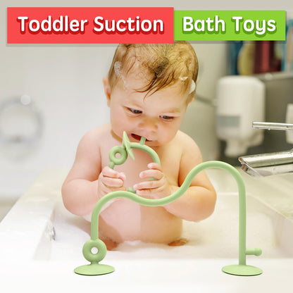 Baby Sensory High Chair Suction Toys for Infant Toddlers 12 18 Months, Food Grade Silicone String with Oak Loop Montessori Educational Parent-Child Baby Bath Toy Gift for Birthday (Green)