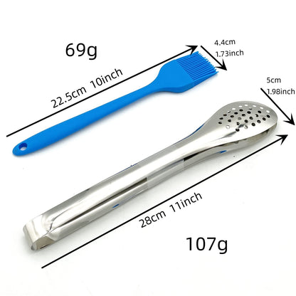 HTIAM Large Capacity Barbeque Grill Basket With Brush BBQ Tong Deeper Grilling Rack Havy Duty Stainless Steel BBQ Accessories Set