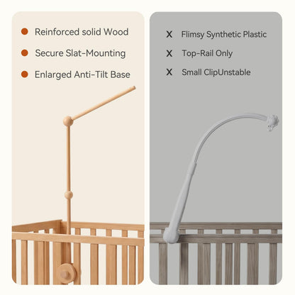 Crib Mobile Holder, HBM Wooden Mobile Arm & Hanger for Crib, Nursery Decor for Baby Girl Boy