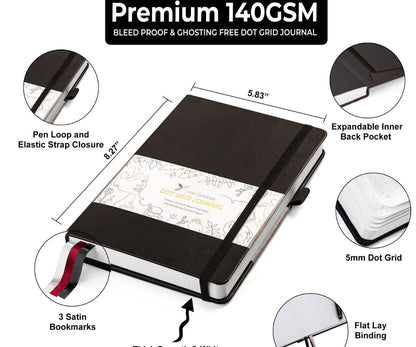 VIVID SCRIBBLES Dotted Journal – 140gsm Bleed Proof Thick White Paper – 200 Numbered Dot Grid Pages – 5.8 x 8.3 inch Bullet Dotted Notebook