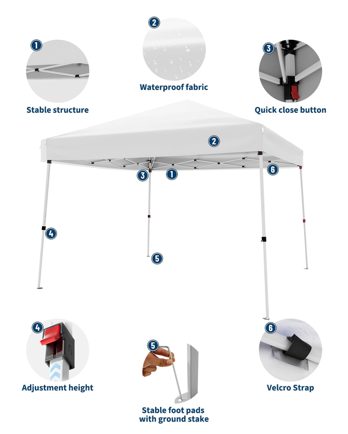 10x10ft Pop Up Canopy Tent with Slant Legs – Outdoor Instant Gazebo Shelter, UV-Resistant Waterproof Cover, Adjustable Height, Carrying Bag – 8x8ft Shade for Patio, Beach, Garden, Events