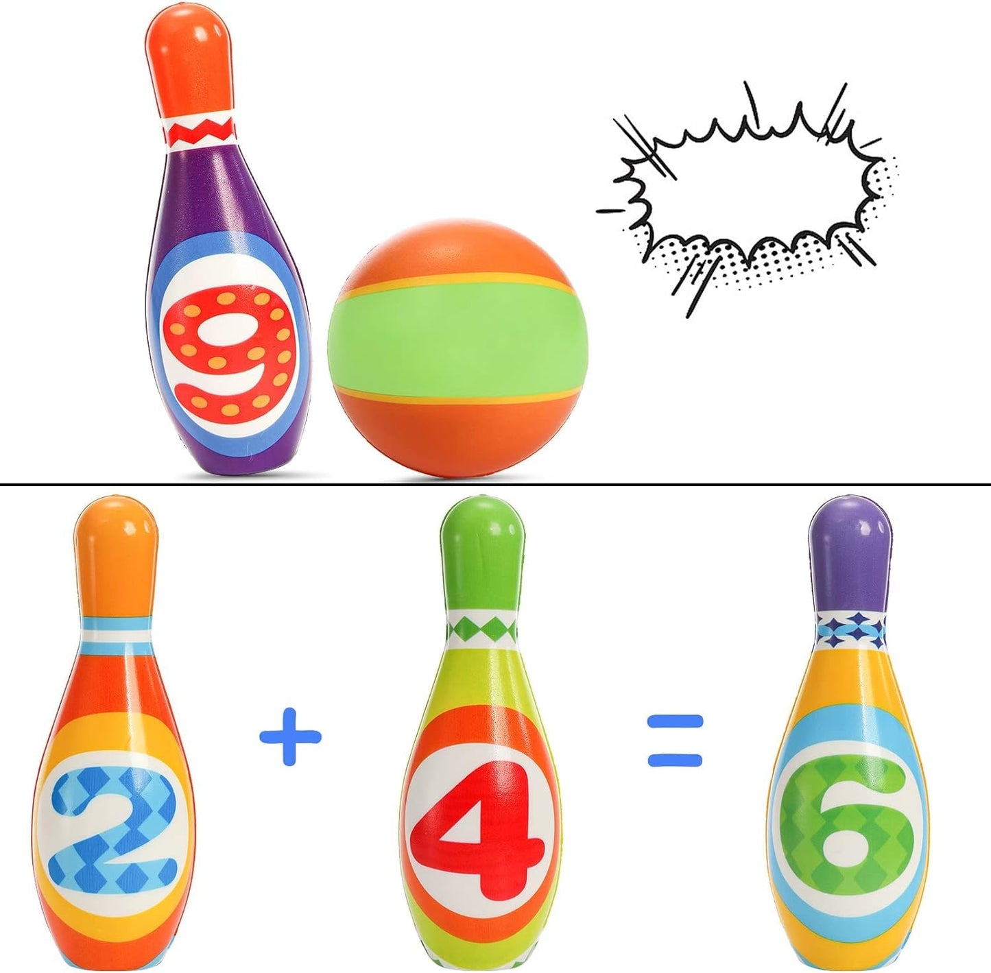 Coloch Kids Bowling Set, Indoor Bowling Game for Kids Educational Toy Game Soft Colorful 10 Foam Pin and 2 Balls Play Game Printed with Numbers for Baby Age 3+, Boys and Girls, Birthday Gift