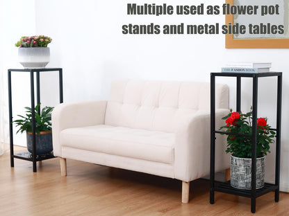 Party Zealot 2-Tier Tall Metal Square Plant Stand 31" Heavy-Duty Modern Flower Pot Rack for Indoor Living Room, Corner Side Table for Outdoor Patio, Garden, and Balcony Black, Leaf
