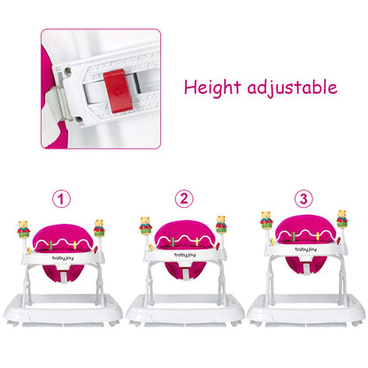 BABY JOY Baby Walker, Foldable Activity Walker with Adjustable Height, Large Tray & Removable Toys, Baby Walker with Wheels for Boys Girls 6-18 Months (Pink)