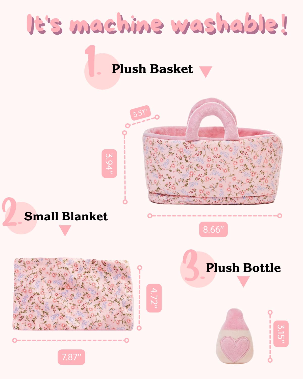 LeyaDoll Soft Baby Doll Set for Toddlers – Pretend Play and Doll Feeding Carrier Bassinet Toy with Plush Cradle, Blanket & Feeding Bottle, 1-3 Girls Birthday