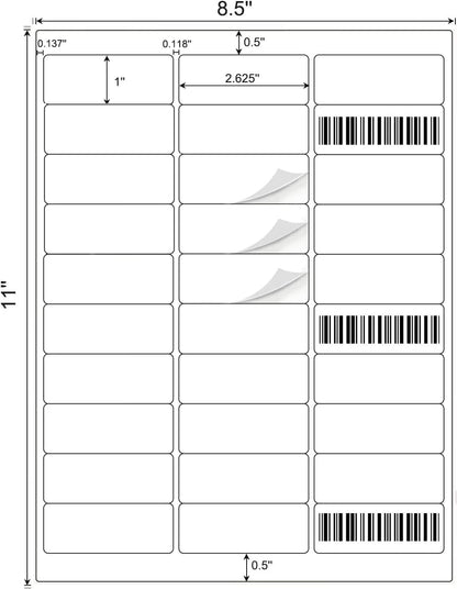 3000 Address Labels, BESTIKER 1” x 2-5/8” Printable Mailing Label for Envelopes, 30up Labels White Stickers for Laser Inkjet Printers, FBA Barcode Label 100 Sheets