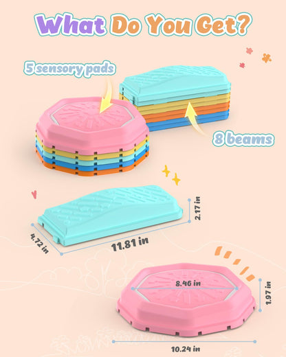 Holyton Light Up Stepping Stones for Kids with Music, 13PCS Balance Beam and Stepping Stone Set, Toddler Balance Beam Obstacle Course, Non-Slip Sensory Toys for Toddlers 3-8, Indoor Outdoor Play