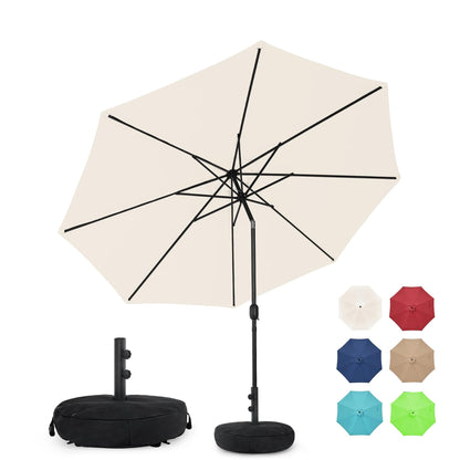 Sundale Outdoor 9FT Patio Umbrella with Sand Bag Umbrella Base, Outdoor Umbrella with Tilt and Crank, Beige