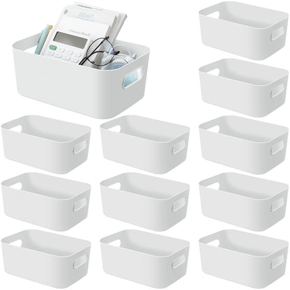Geetery 12 Pieces Plastic Storage Bins Basket with Handles Toy Organizers and Storage Bins for Home Cupboard Kitchen Bathroom Office Pantry Organization (9.6 X 6.3 X 3.9 Inch,White)