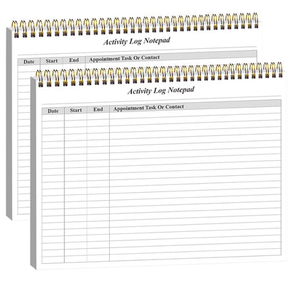 (2-Pack) Activity Log Notepad - Spiral Activity Log Book for Business Work, Undated Weekly To Do List Notepad, Organized Time Spending, Appointment or Contact, Total in 104 Sheets, 100gsm Paper, 8.5" x 11"