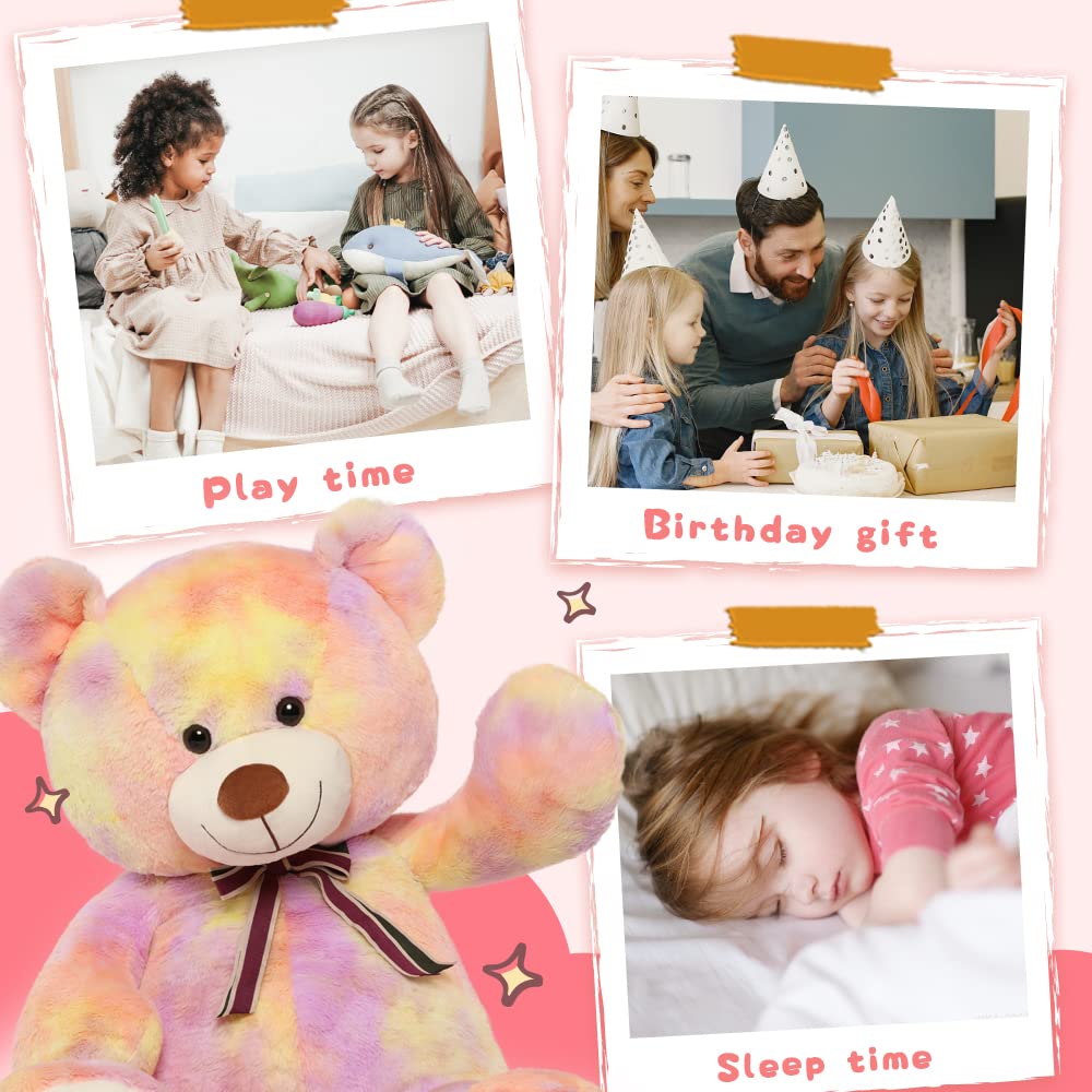 Tezituor 40in Giant Teddy Bear Stuffed Animal,Big Bear Plush Toys,Rainbow Yellow Soft Bear Plushies, Stuffed Animals Gifts for Baby Shower, Valentine, Christmas, Birthday, Party Decoration