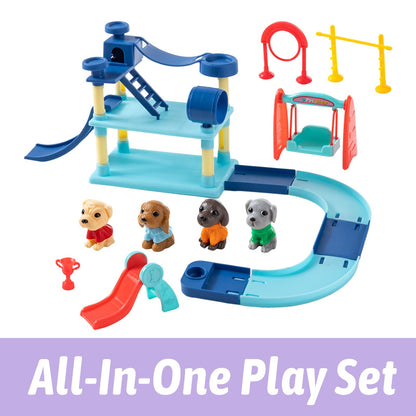 PreTrans Pet Track Set, Pet Sensory Bin for Kids, All-in-One Animal Sensory Sand Kit with Dog Playset & Tools