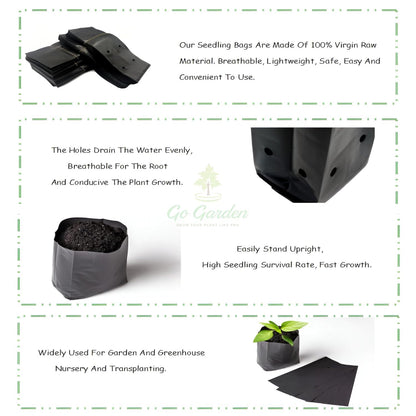 Garden 8 x 10 Inch Plastic Poly Grow Bags for Home Gardens - Perfect for Plantation and Used in Every Plant Nursery - Ideal for Home Plants (Black - 50 Qty)