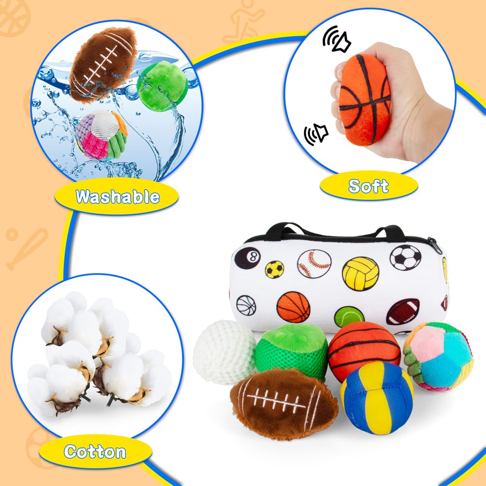 Beetoy Sensory Sports Balls for Infant Toddlers, Baby Toys for Early Education, Different Sensory Tactile Textures Balls with Rattle & Squeakers