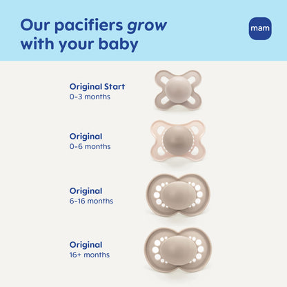 MAM Original Start Baby Pacifiers 0-3 Months, BPA-Free Skin Soft Silicone Nipple, Glows in The Dark, Developed with Medical Experts Specially for Smaller Newborn Mouths, 4 Pk, Made in Europe