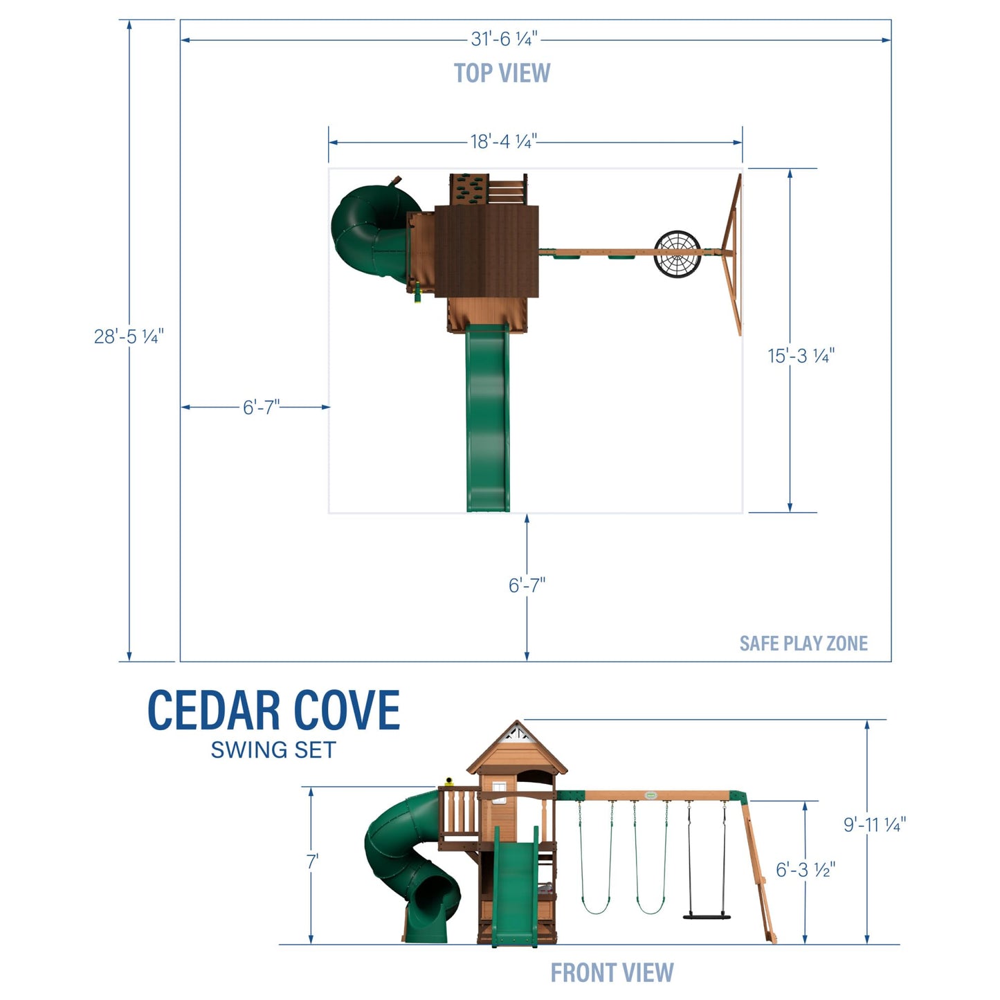 Backyard Discovery Cedar Cove Wood Swing Set with Spiral Tube and Wave Slide, Clubhouse, Toy Grill, Snack Bar, Rock Wall, Belt Swings, Web Swing, Balcony,Chalkboard, Ladder,Outdoor Playset 10 Years