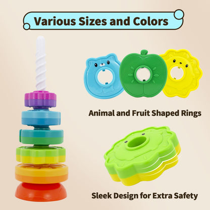 PracticeJQDEN Educational Baby Spinning Stacking Toy, Stacking Rings Baby Toy, Montessori Learning Toys for Toddlers, Fine Motor and Sensory Toys for Kids, Gift for Baby Girls Boys Age 12+ Months
