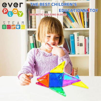 Everplay Magnetic Tiles Starter Set Building Blocks Toys STEM Educational Learning Magnet Toy Preschool Montessori Boys & Girls Smart Unlimited Creative Kit Games Gifts for Age 3+ Kids Toddlers
