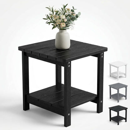 Square Outdoor Side Table Adirondack Side Table, Water-resistant & 2-Tier Small End Table for Patio, Beach Chair & Poolside, Bedside Table for Living Room & Bedroom, Easy Assembly, Black