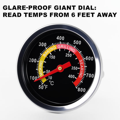 ELFFILLA BBQ Thermometer 2-3/8" Oversized Dial, 50-800°F Smoker Thermometer Weatherproof with Easy Read Numbers - Grill Temp Gauge for Charcoal Grill & Meat Smoking Kit Includes Mounting Hardware
