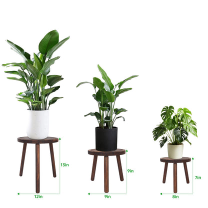 Amdermi 3-Pack Wood Plant Stands Indoor, Single Plant Stand for 6-12 Inch Pots, Mid-Century Modern Plant Stool, Tall Plant Stand for Large Plants for Living Room, Balcony, Office