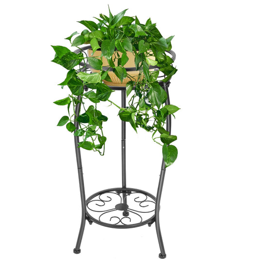 THKFUL Metal Plant Stands Indoor Outdoor, 2Tier Tall Potted Plant Stand Plant Shelf Flower Pot Stand Iron Plant Holder for Multiple Planter,Rustproof Corner Plant Rack for Christmas Gift(20.3'')